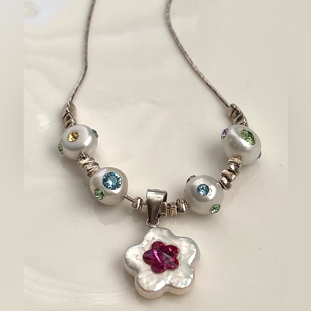 N277-Handmade S925 Freshwater Pearl Crystal Necklace - Picture 2 of 14